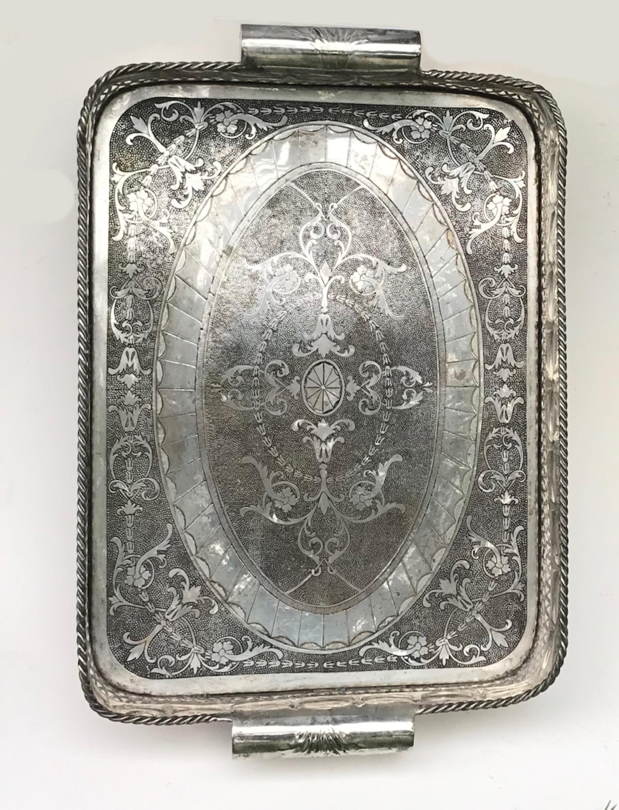 20th Century Vintage Large Silver Plated Anglo-Indian Butlers Gallery Tray