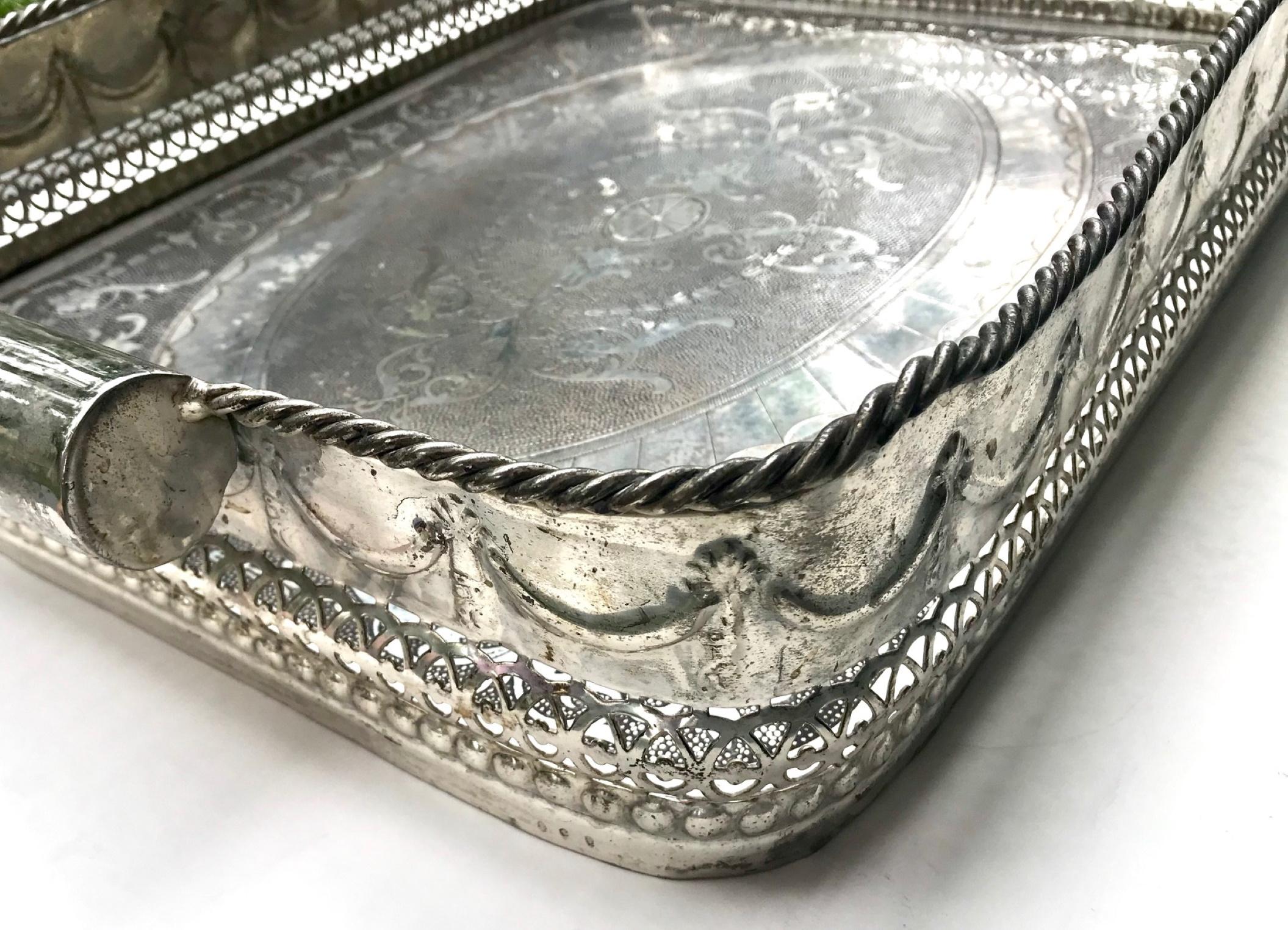 Vintage Large Silver Plated Anglo-Indian Butlers Gallery Tray 1