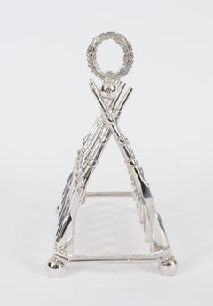 Vintage Large Silver Plated Crossed Rifles Toast Rack 20th Century