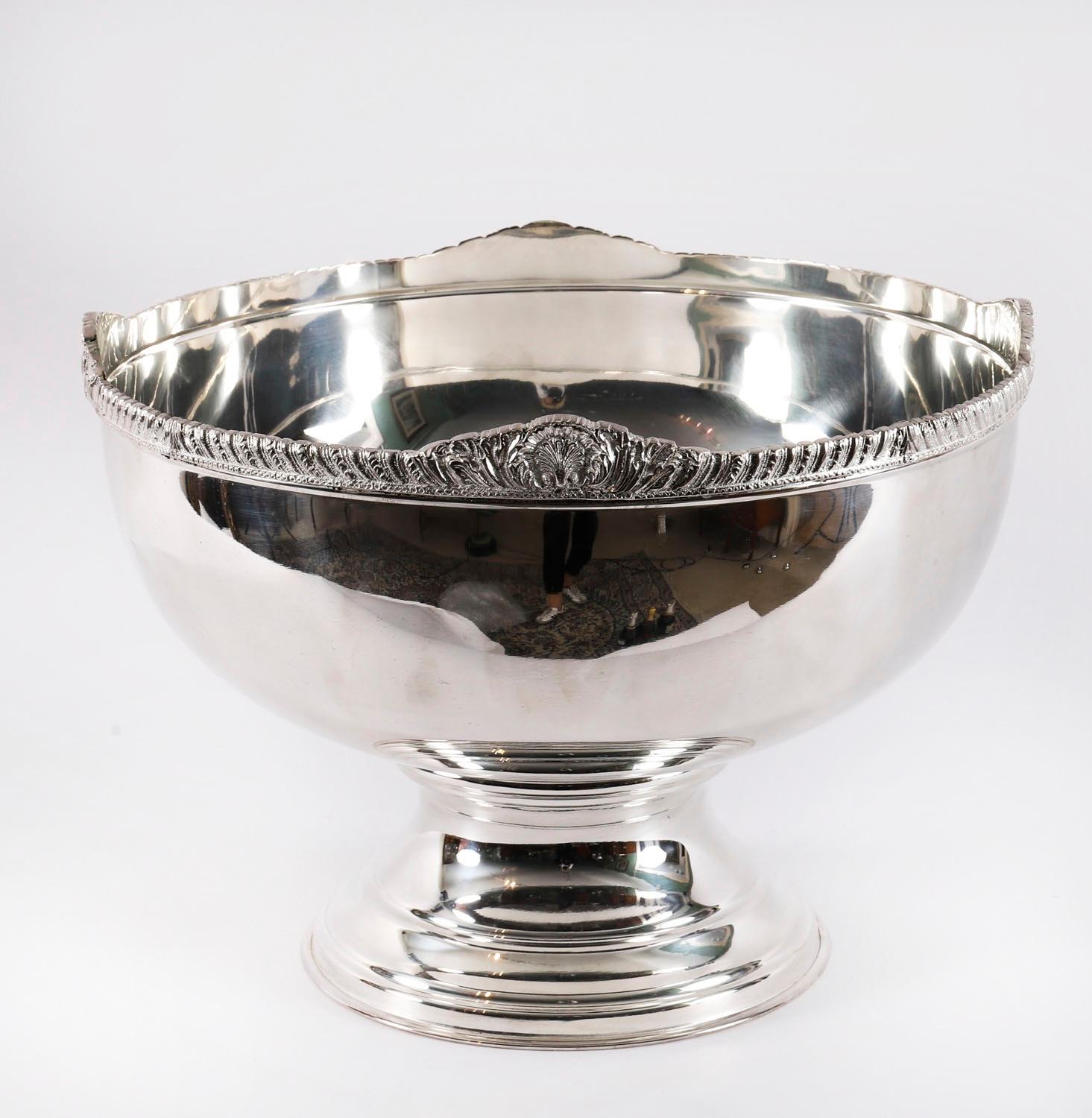 Vintage Large Silver Plated Punch Bowl Champagne Cooler 20th Century For Sale 10