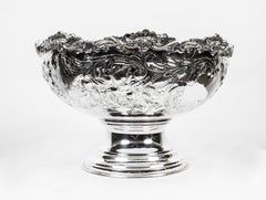 Vintage Large Silver Plated Punch Bowl Cooler Floral Decoration 20th Century