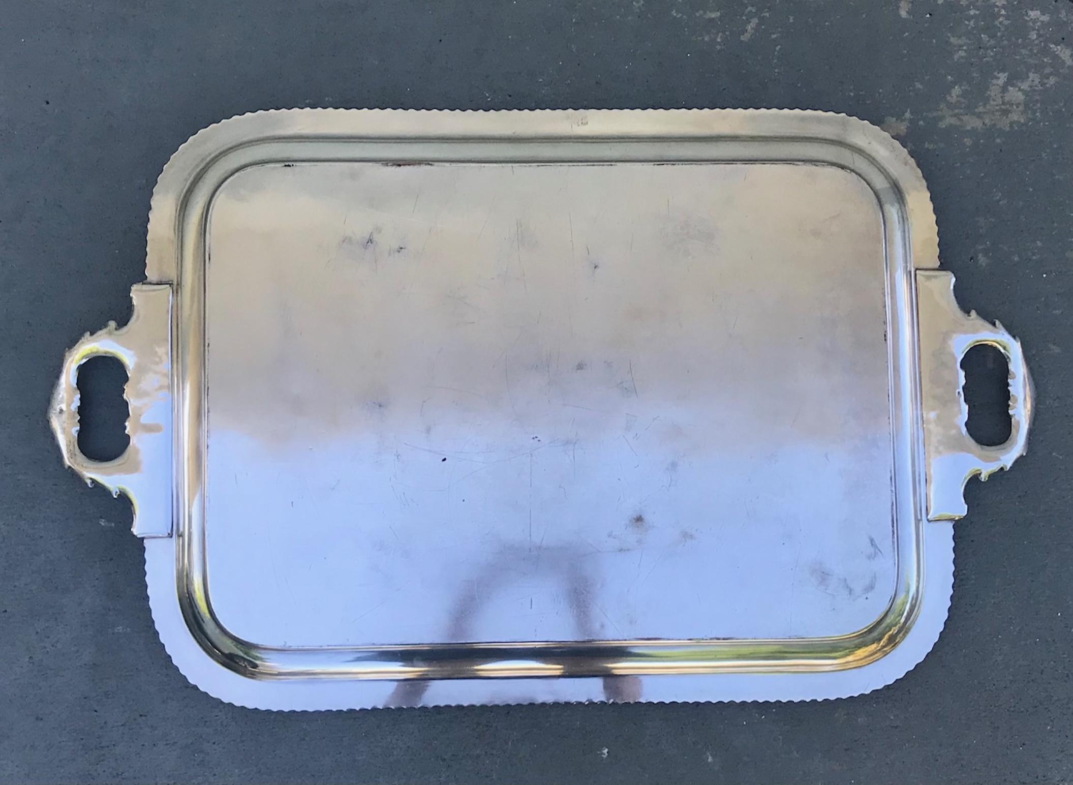 English Vintage Large Silver Plate Butler Tray