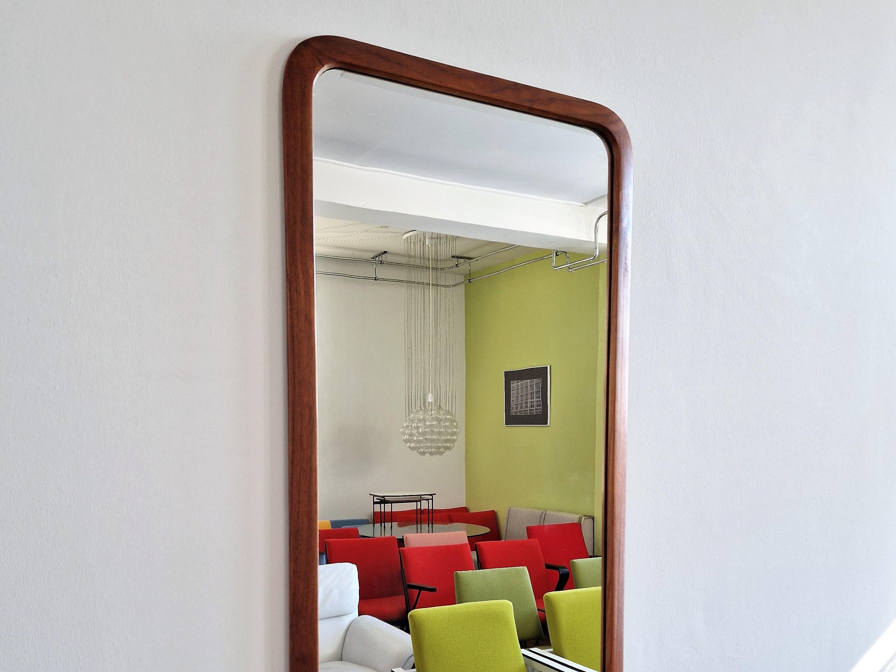 Mid-Century Modern Vintage Large Size Teak Framed Mirror, Denmark 1960's