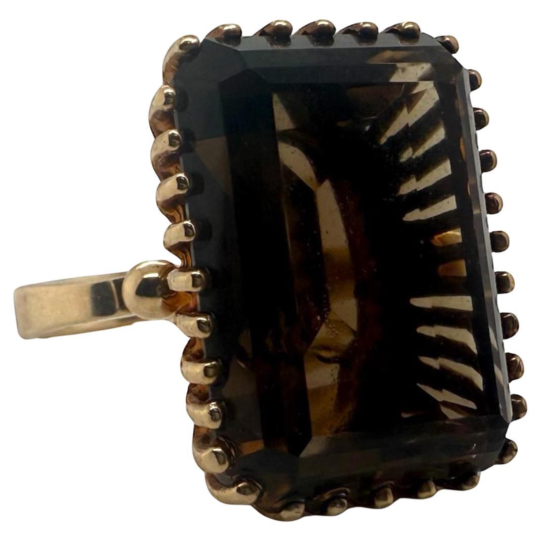 Anello di dichiarazione di quarzo fumé grande e vintage