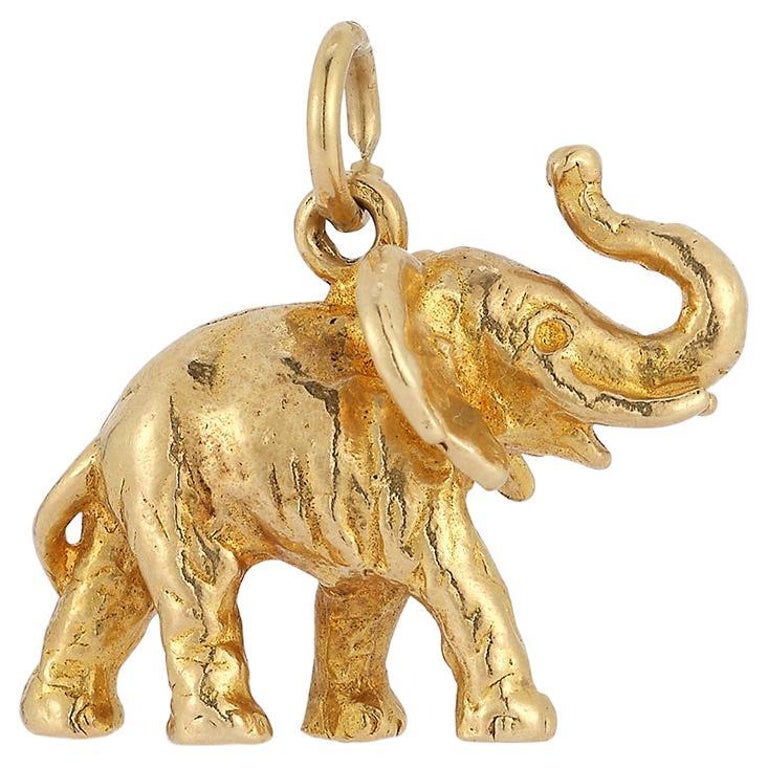Vintage Large Solid 14k Gold Elephant Charm For Sale at 1stDibs