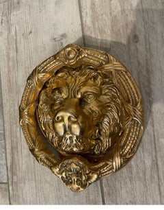 Vintage Large Solid Brass Lionhead & Wreath Doorknocker