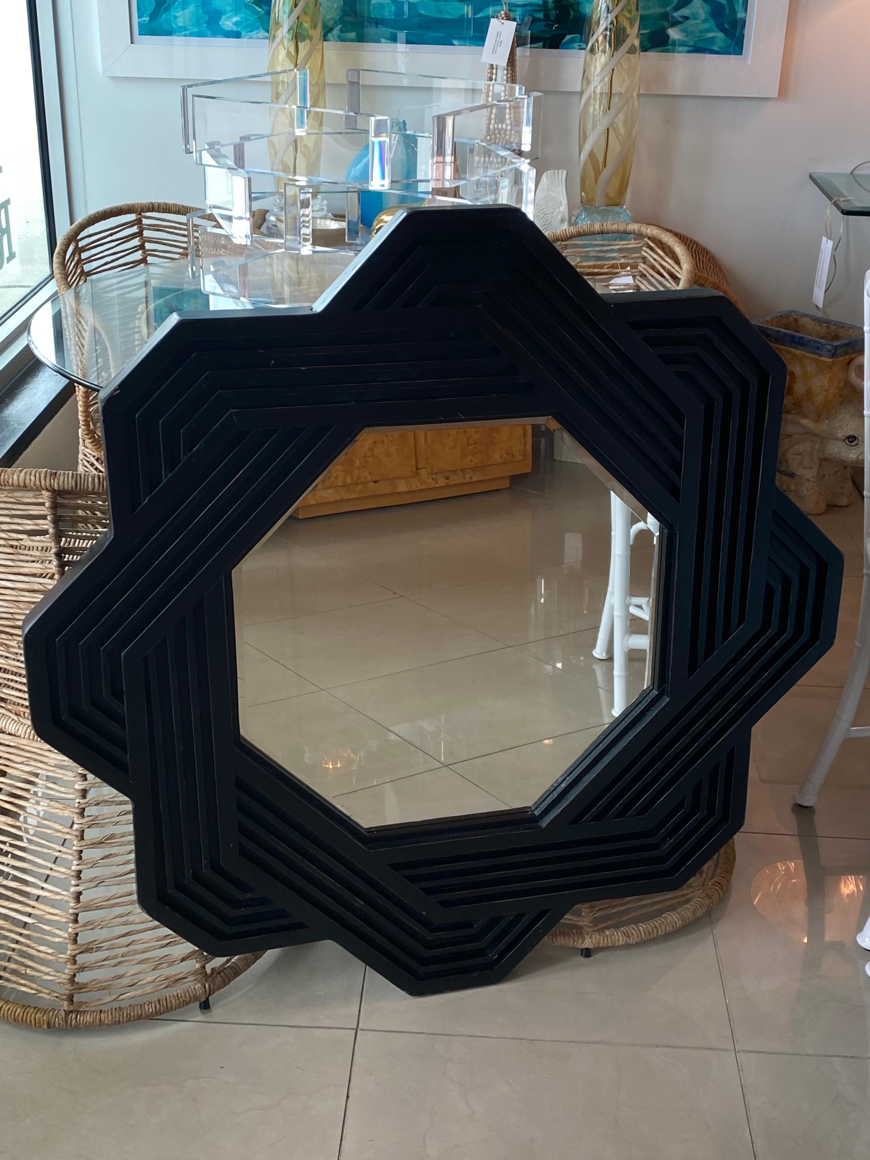 Vintage Large Solid Wood Geometric Abstract  Modern Wall Mirror For Sale 3
