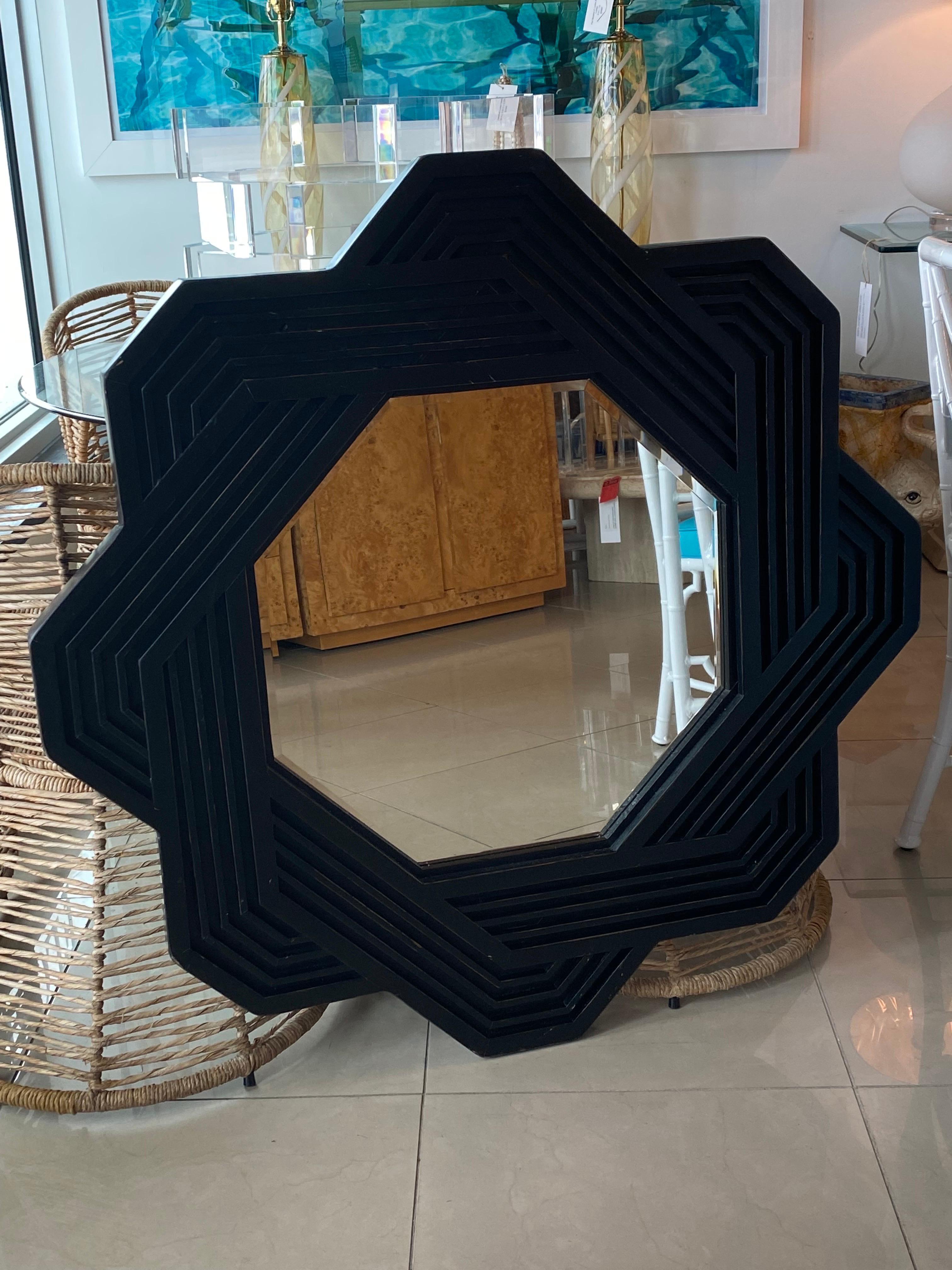 Vintage Large Solid Wood Geometric Abstract  Modern Wall Mirror For Sale 5