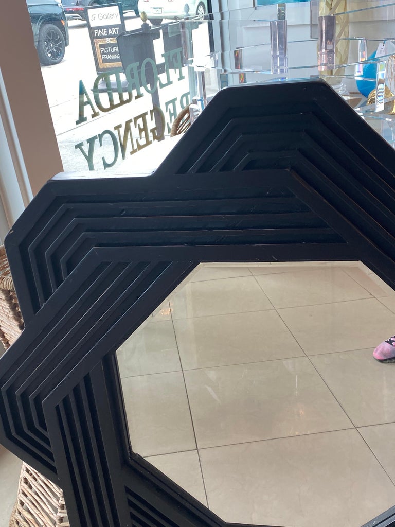 Vintage Large Solid Wood Geometric Abstract Modern Wall Mirror For Sale