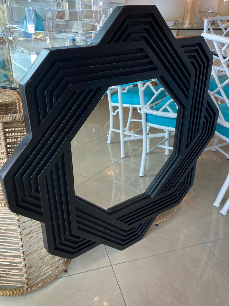 Vintage Large Solid Wood Geometric Abstract Modern Wall Mirror For Sale
