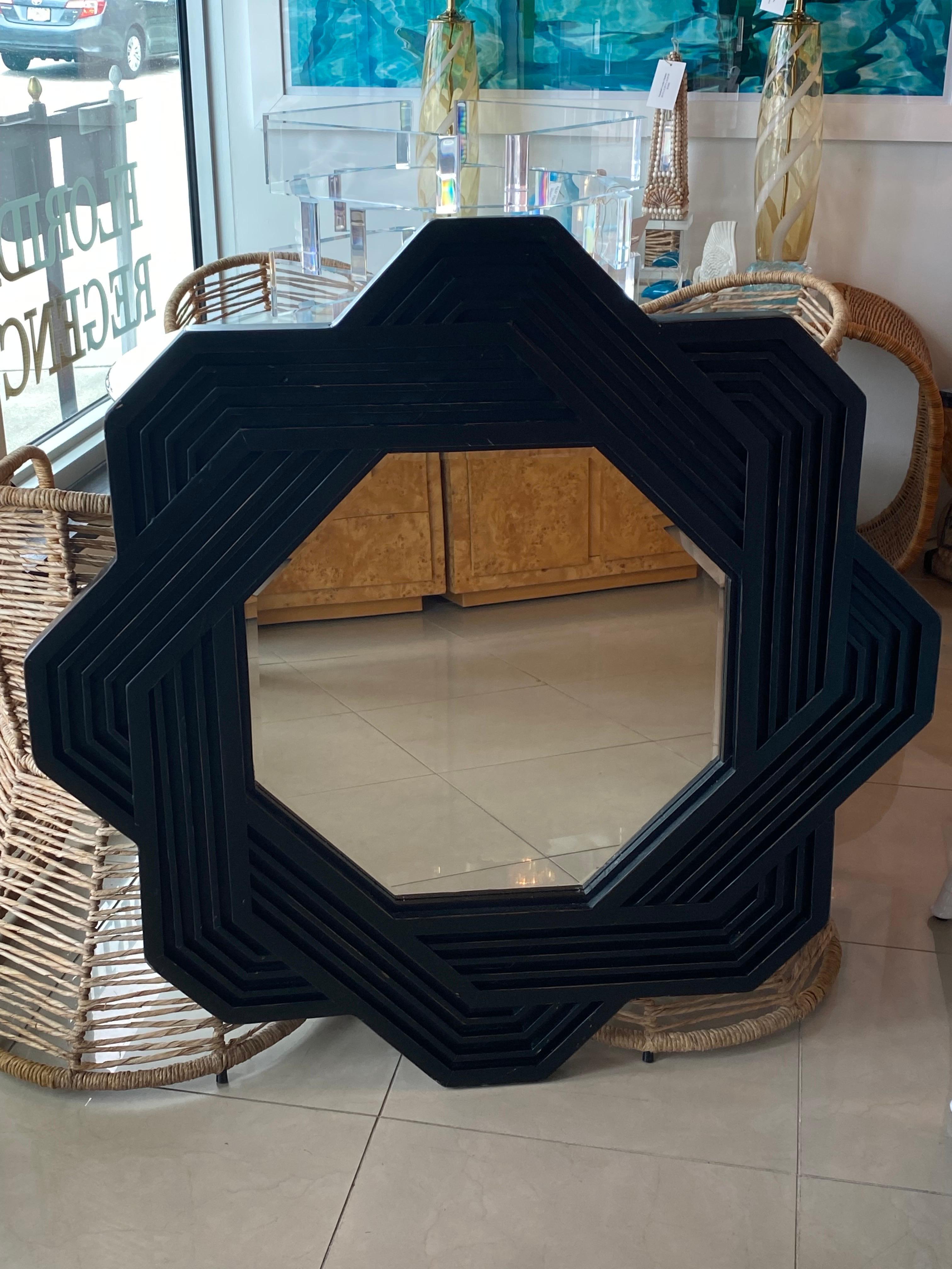 Vintage Large Solid Wood Geometric Abstract  Modern Wall Mirror For Sale 2