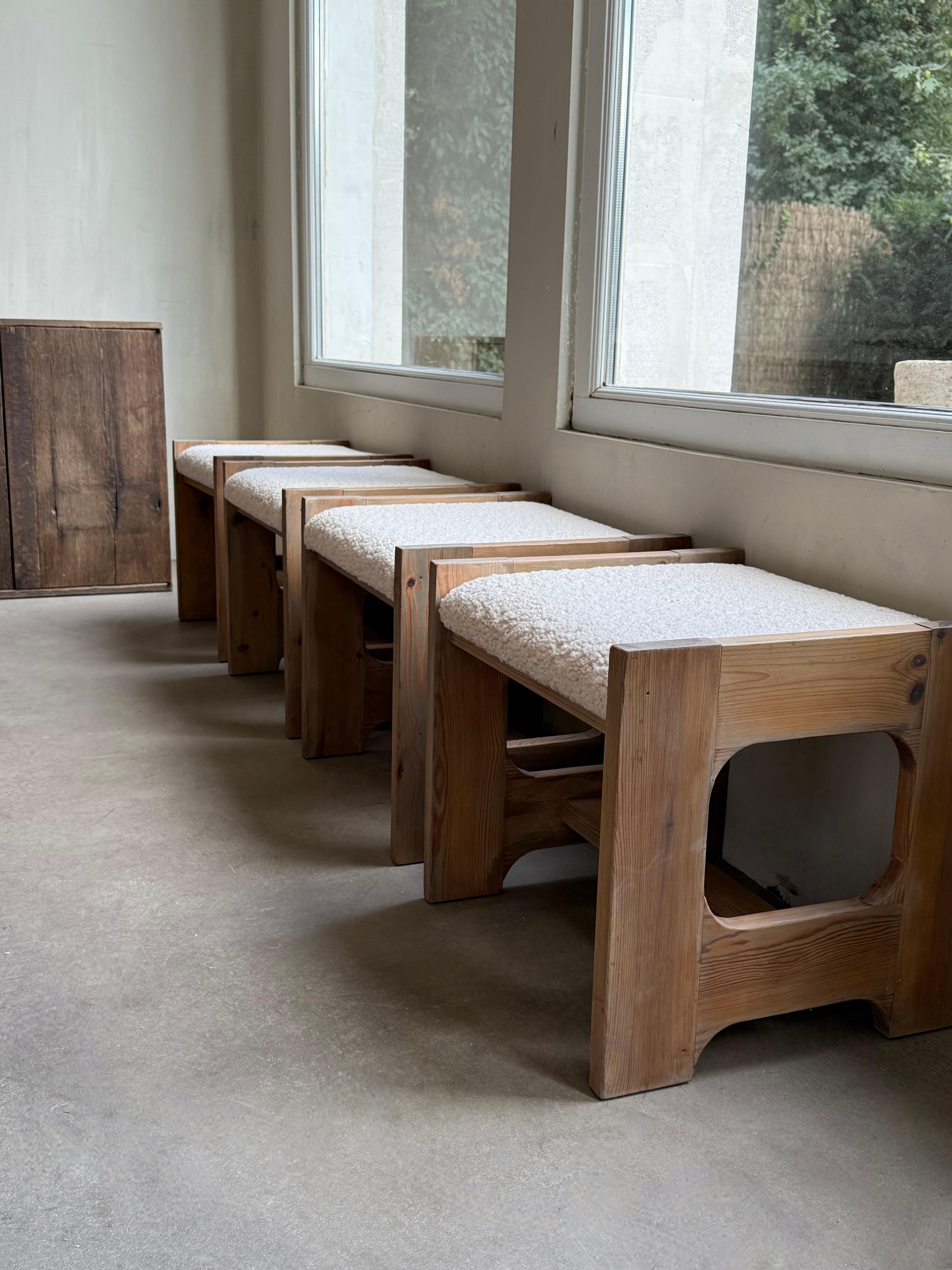 Late 20th Century Vintage Large Stools in Bouclé Fabric For Sale