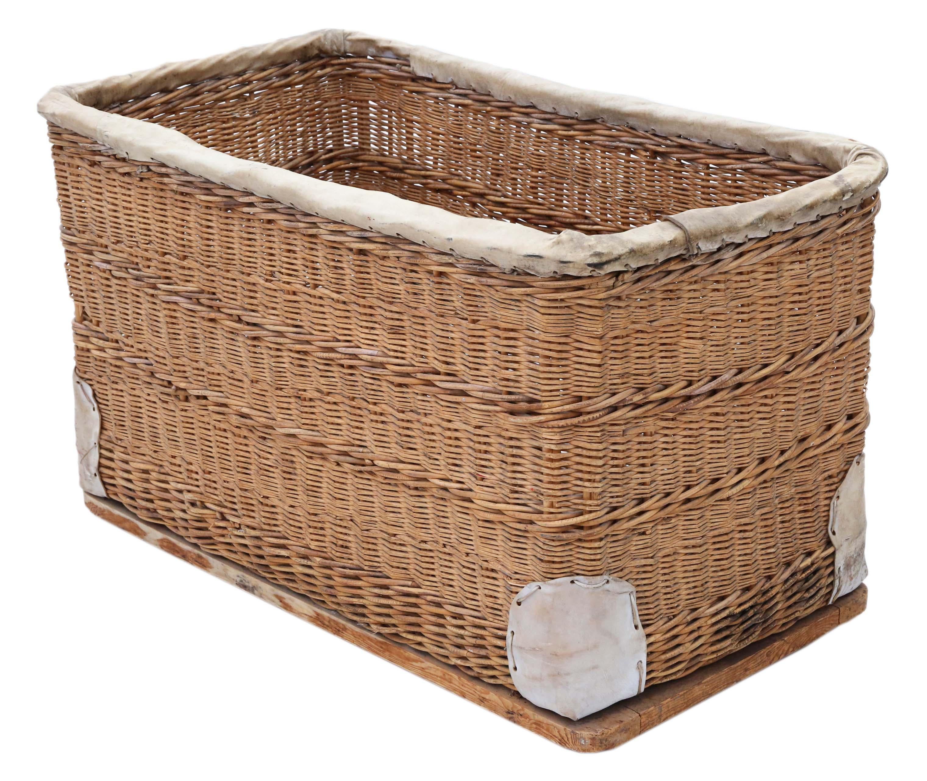 Vintage large strong cane and pigskin log or storage basket. Would make an oh so impressive huge log basket for a country house or hotel. These are so hard to find now.

Originally a quality GPO sorting basket, dating from circa 1950, this item is