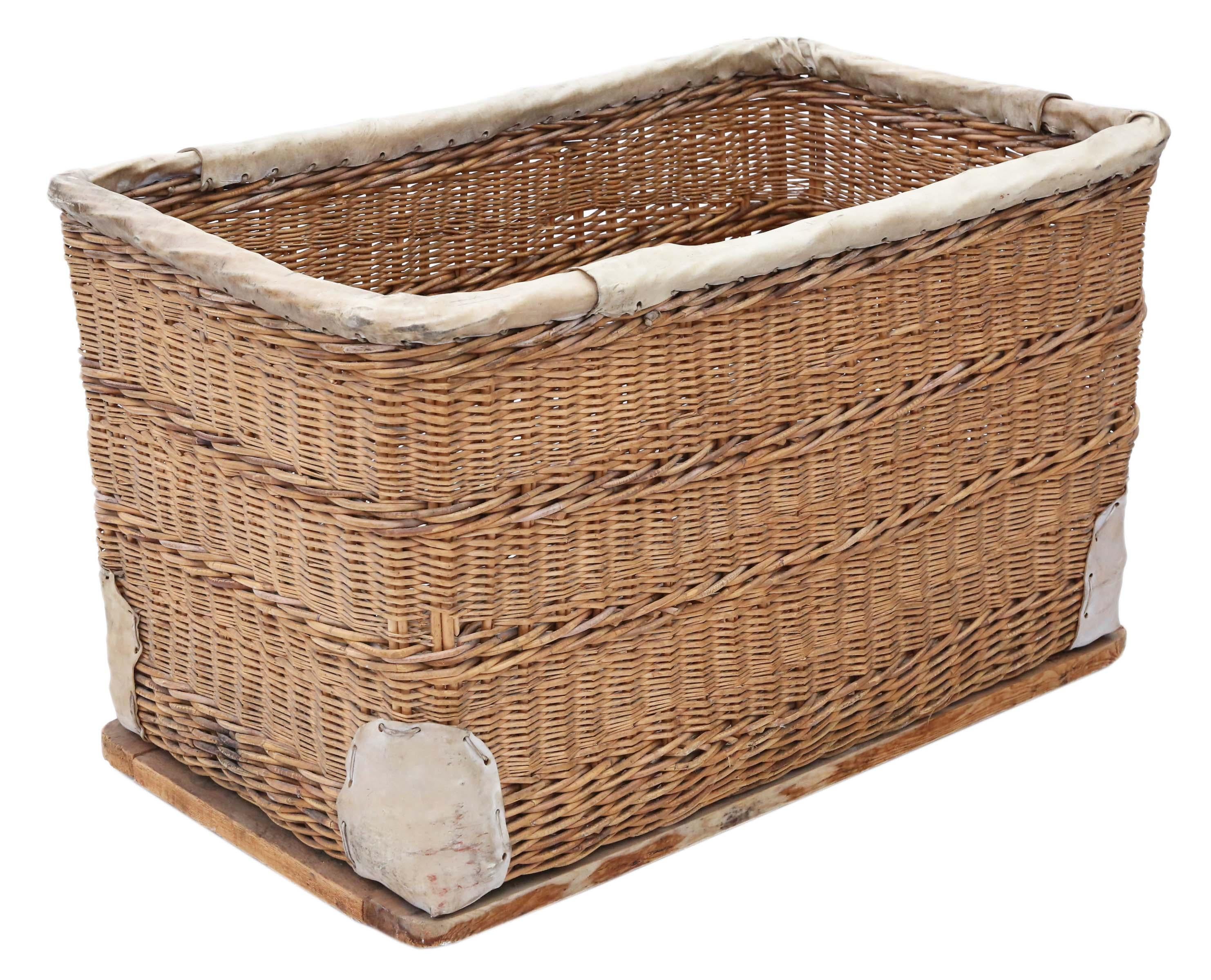 Vintage Large Strong Cane and Pig Skin Log Storage Basket In Good Condition In Wisbech, Cambridgeshire