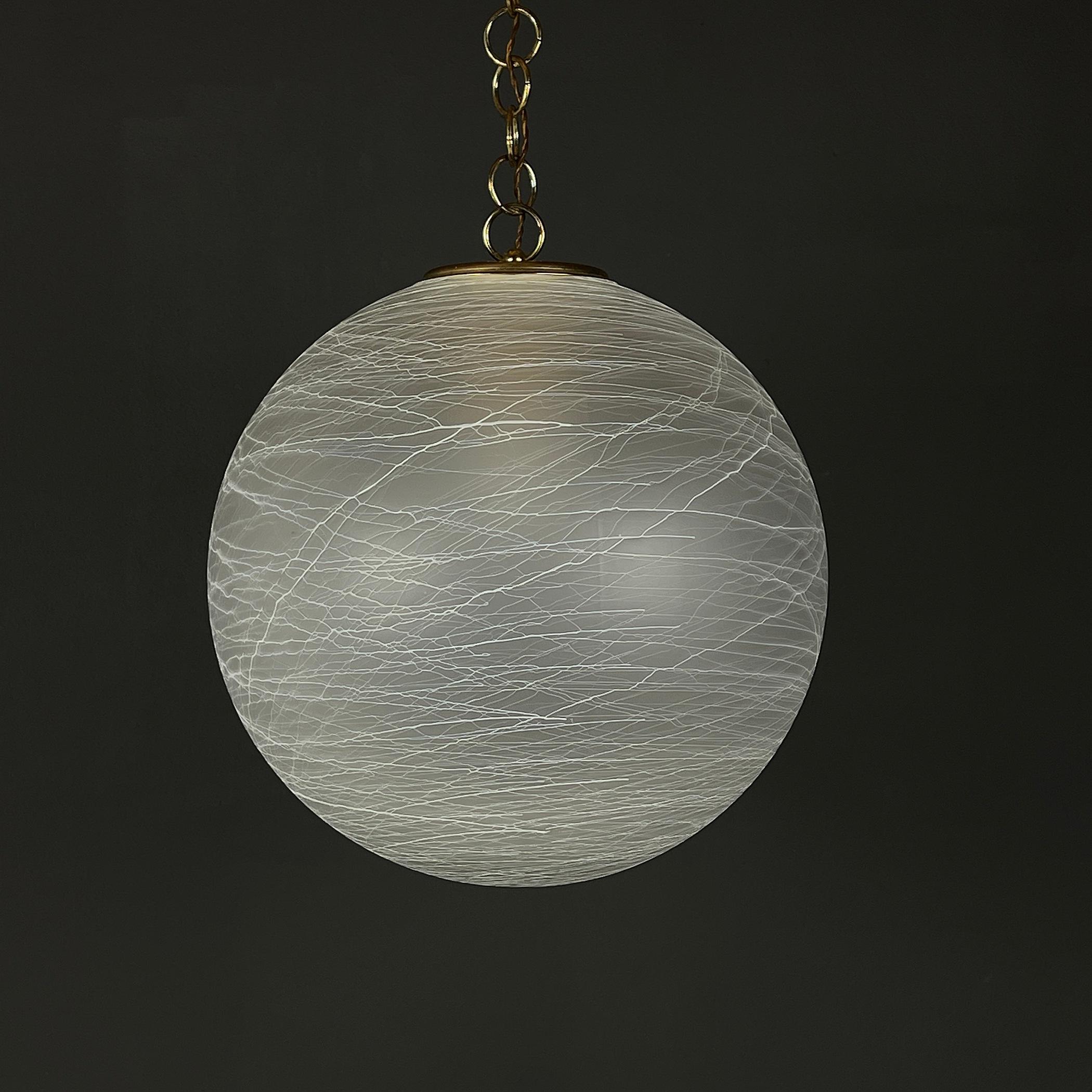 Vintage Large Swirl Murano Glass Pendant Lamp Italy, 1970s For Sale 5