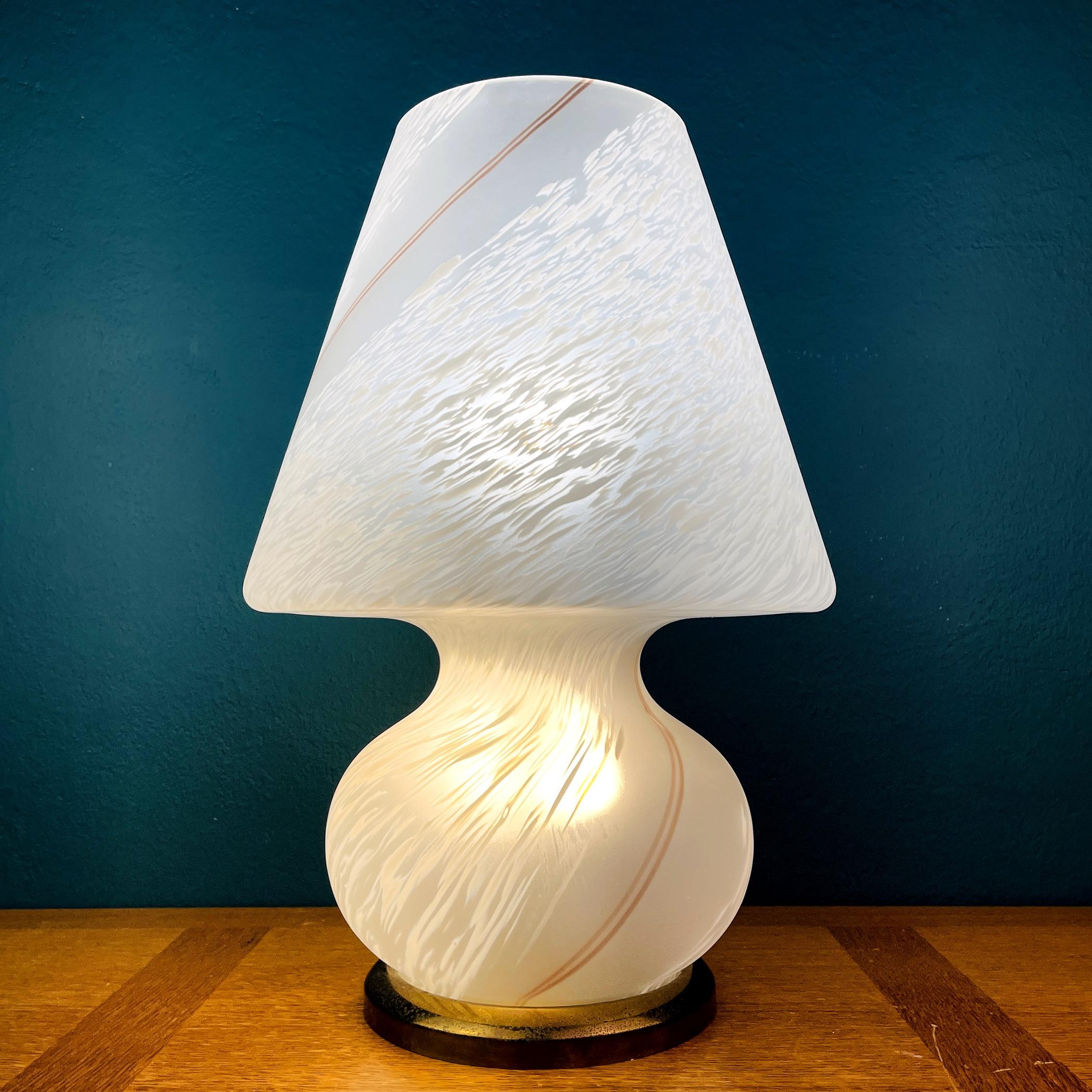 Murano Glass Vintage Large Swirl Murano Table Lamp Mushroom Italy 1970s