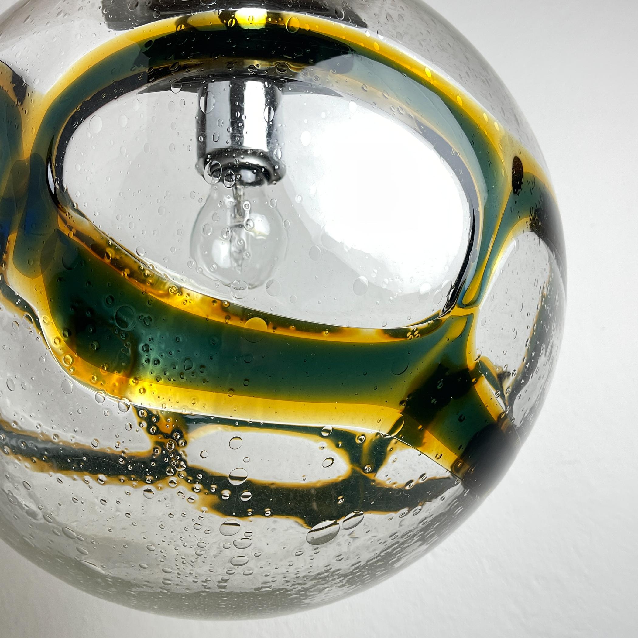 Italian Vintage Large Swirled Murano Glass Pendant Lamp by Vistosi, Italy 1970s For Sale