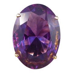 Vintage Large Synthetic Alexandrite Cocktail Ring in 14 Carat Yellow Gold