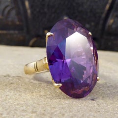 Vintage Large Synthetic Alexandrite Cocktail Ring in 14 Carat Yellow Gold