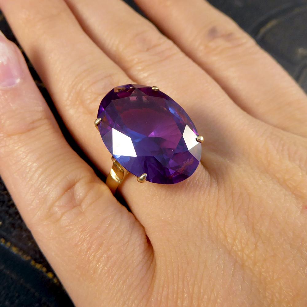 Women's or Men's Vintage Large Synthetic Alexandrite Cocktail Ring in 14 Carat Yellow Gold