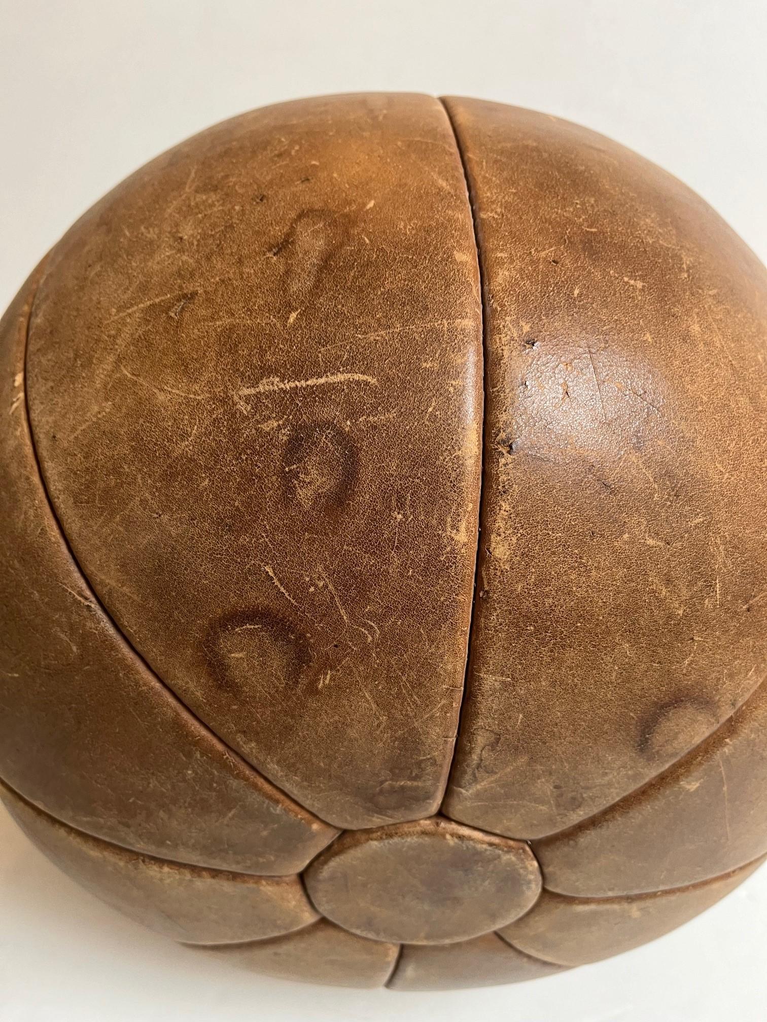 Vintage Large Tan Genuine Leather Medicine Ball For Sale 5