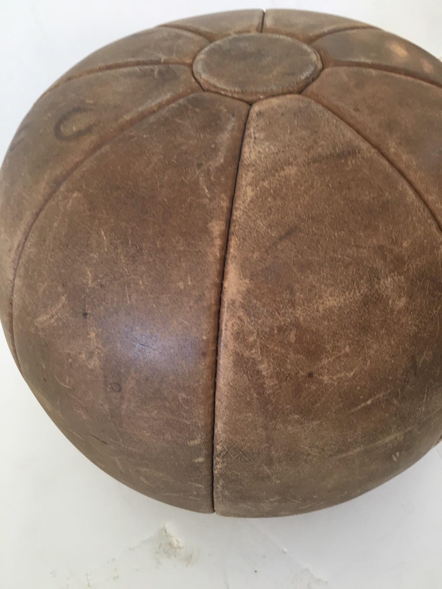 Vintage Large Tan Genuine Leather Medicine Ball For Sale 6
