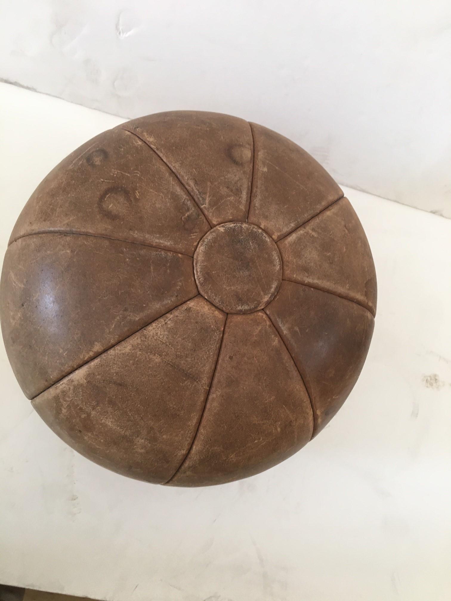 Vintage Large Tan Genuine Leather Medicine Ball For Sale 7
