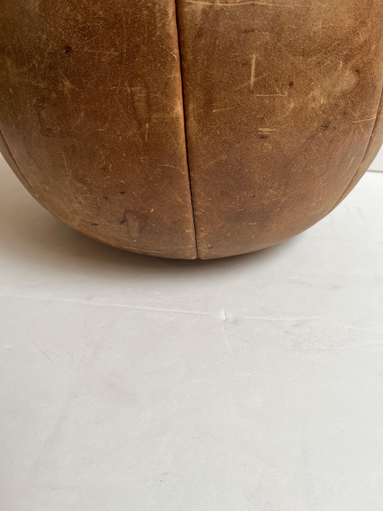 Vintage Large Tan Genuine Leather Medicine Ball For Sale 8