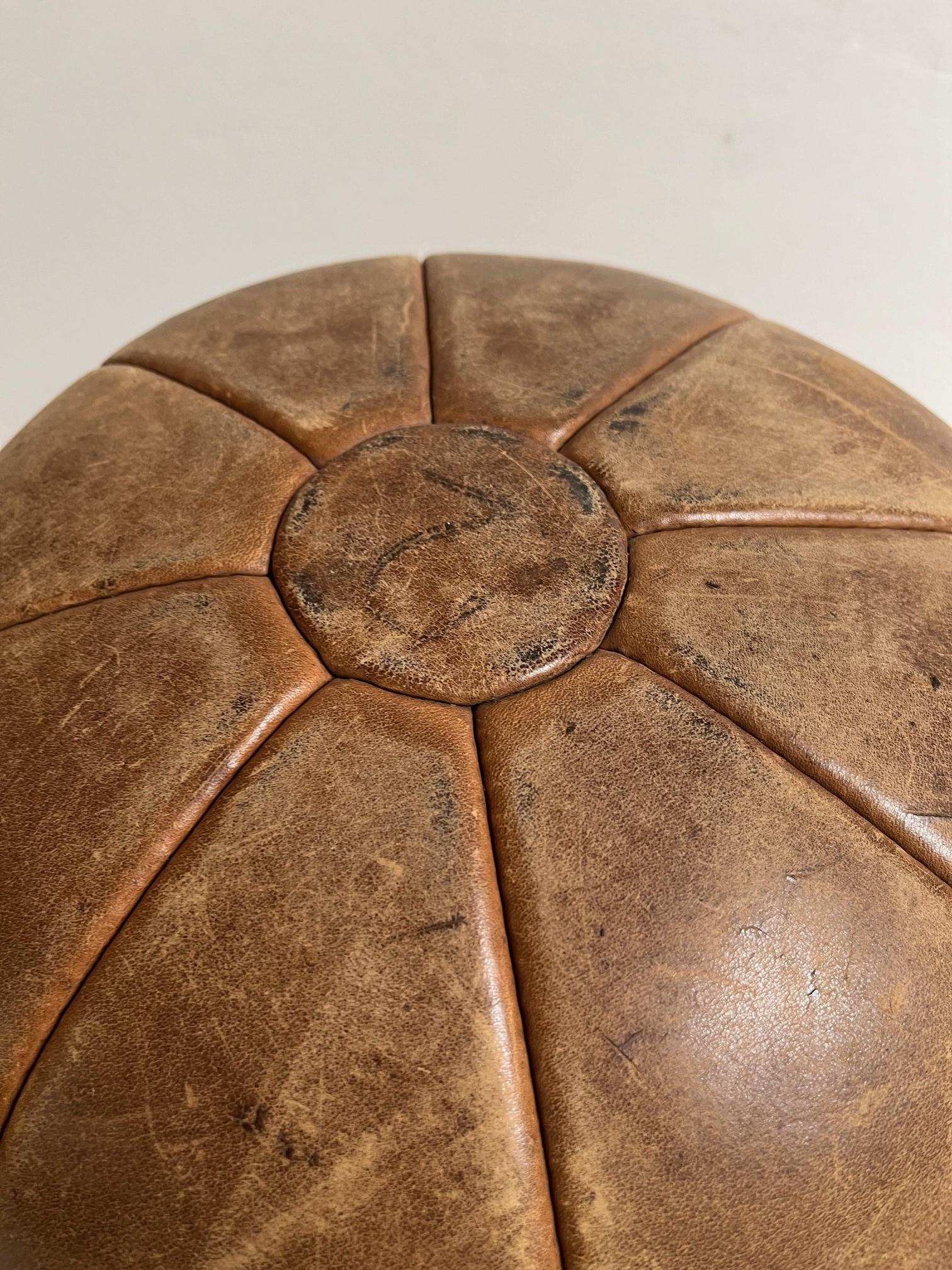 Vintage Large Tan Hand Stitched Genuine Leather Medicine Ball, Great for Exercise, Sport