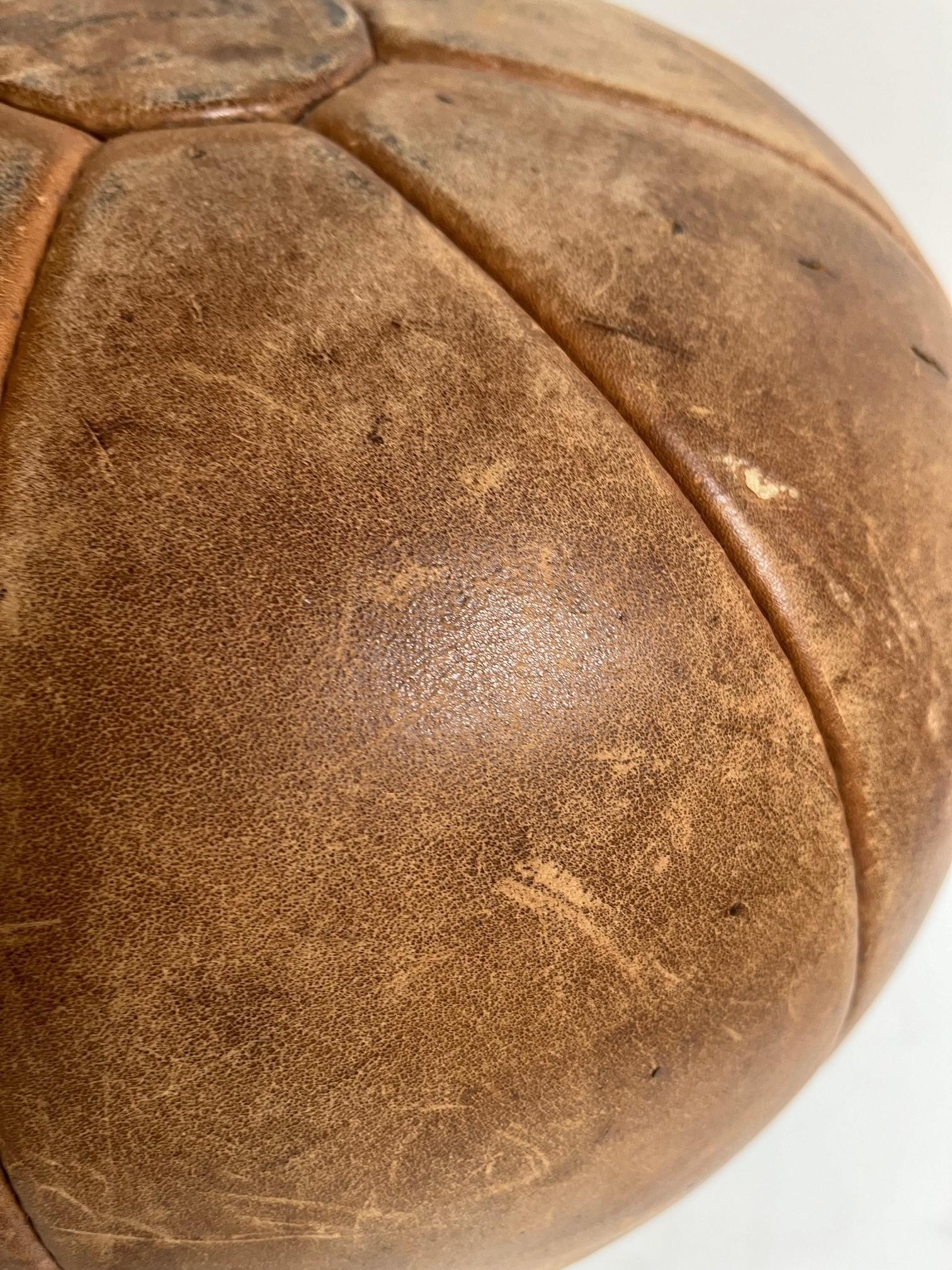 Hand-Crafted Vintage Large Tan Genuine Leather Medicine Ball For Sale
