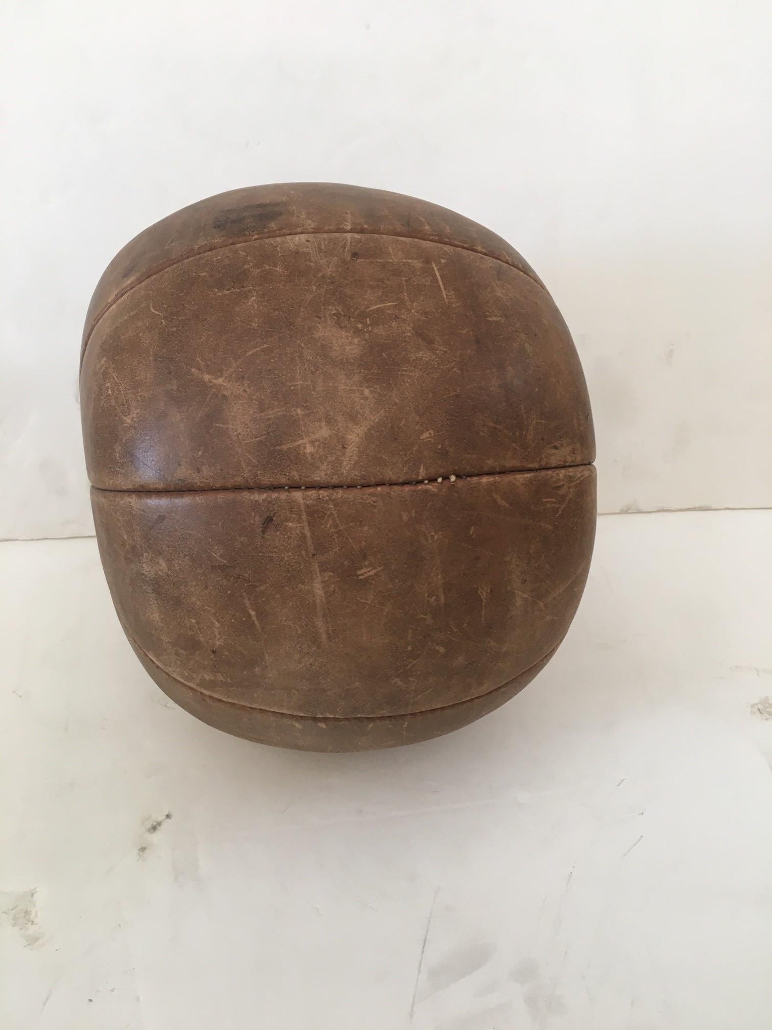 Vintage Large Tan Genuine Leather Medicine Ball For Sale 2