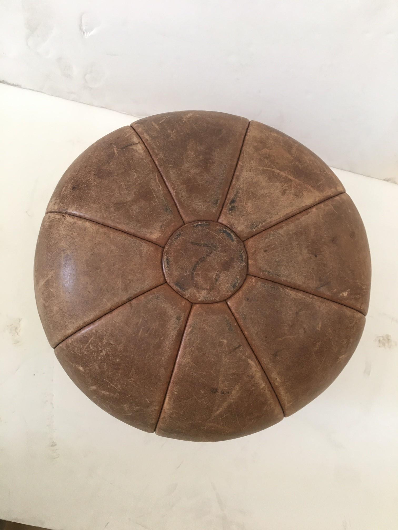 Vintage Large Tan Genuine Leather Medicine Ball For Sale 3