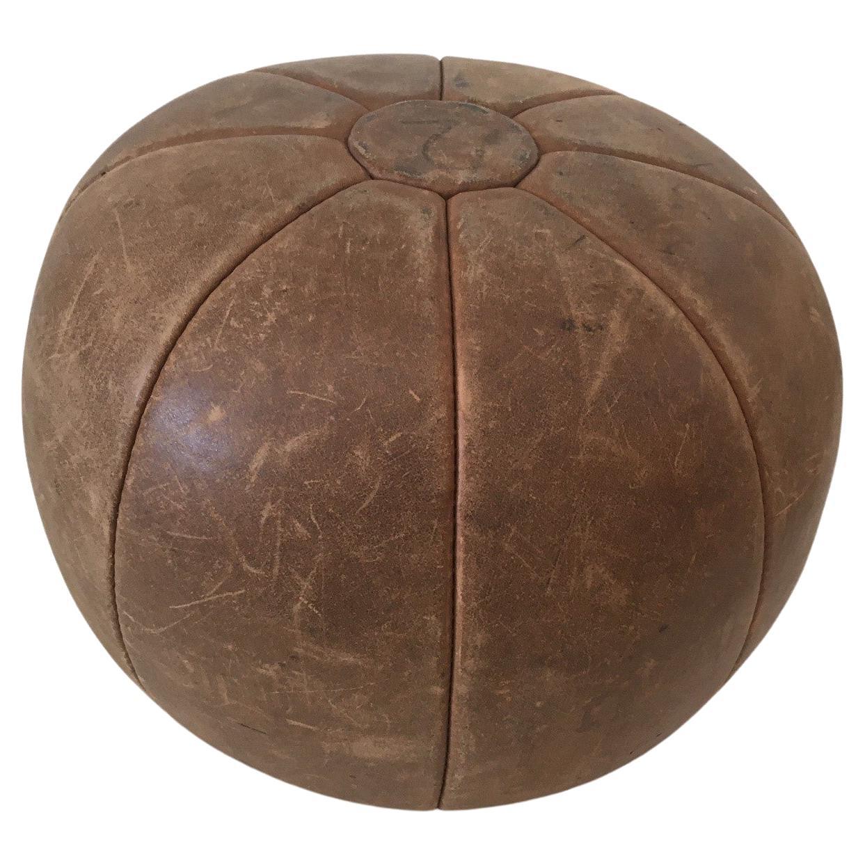 Vintage Large Tan Genuine Leather Medicine Ball