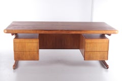 Vintage Large Teak Desk with 6 Drawers, 1970s