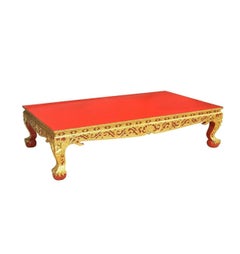 Vintage Large Thai Parcel Gilt and Red Lacquered Low Table
