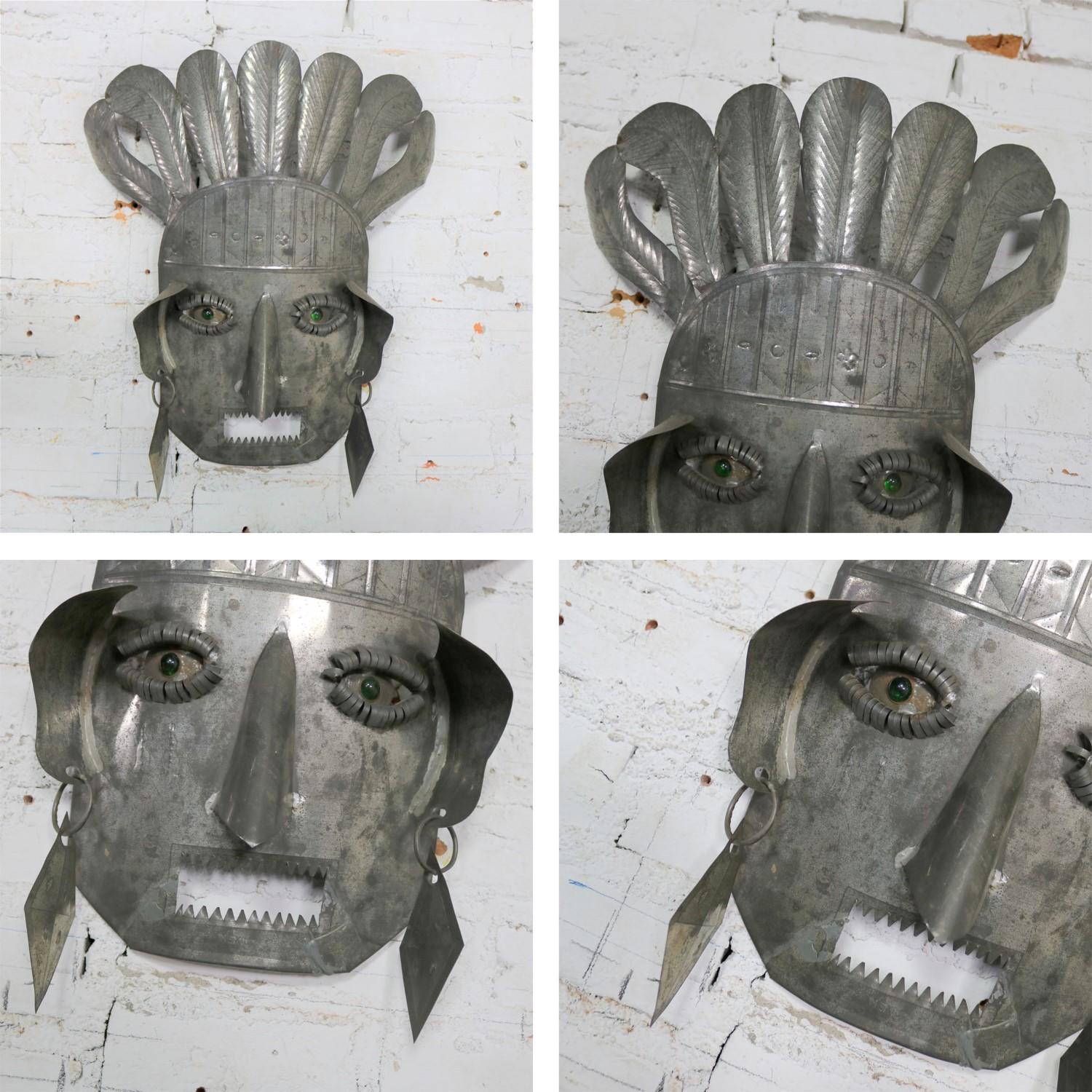 Vintage Large Tin Mexican Folk Art Masks 5