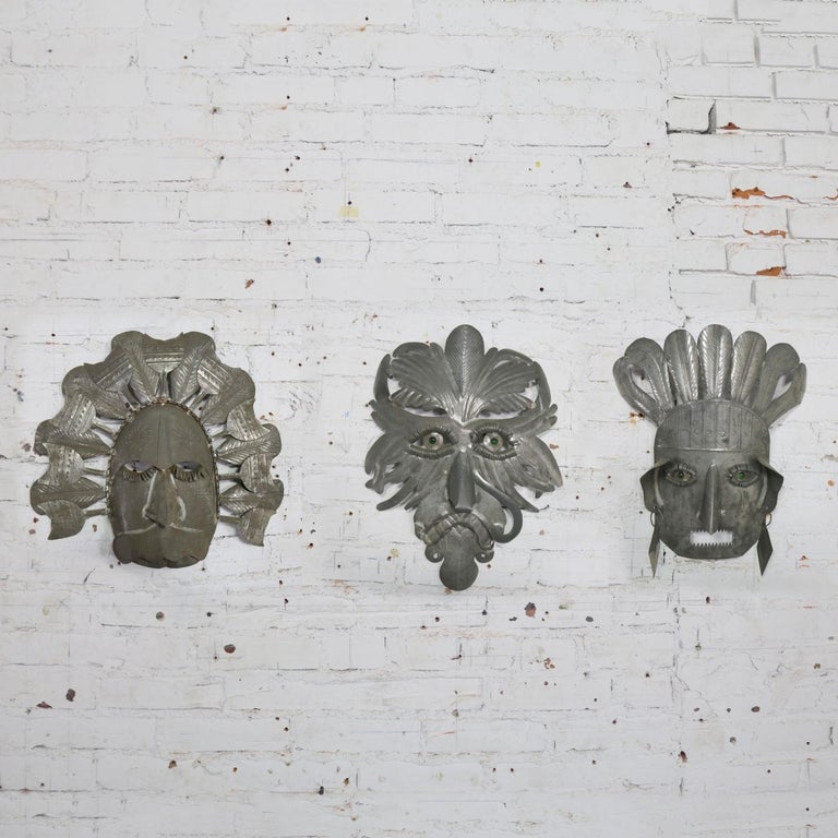 Vintage Large Tin Mexican Folk Art Masks at 1stDibs
