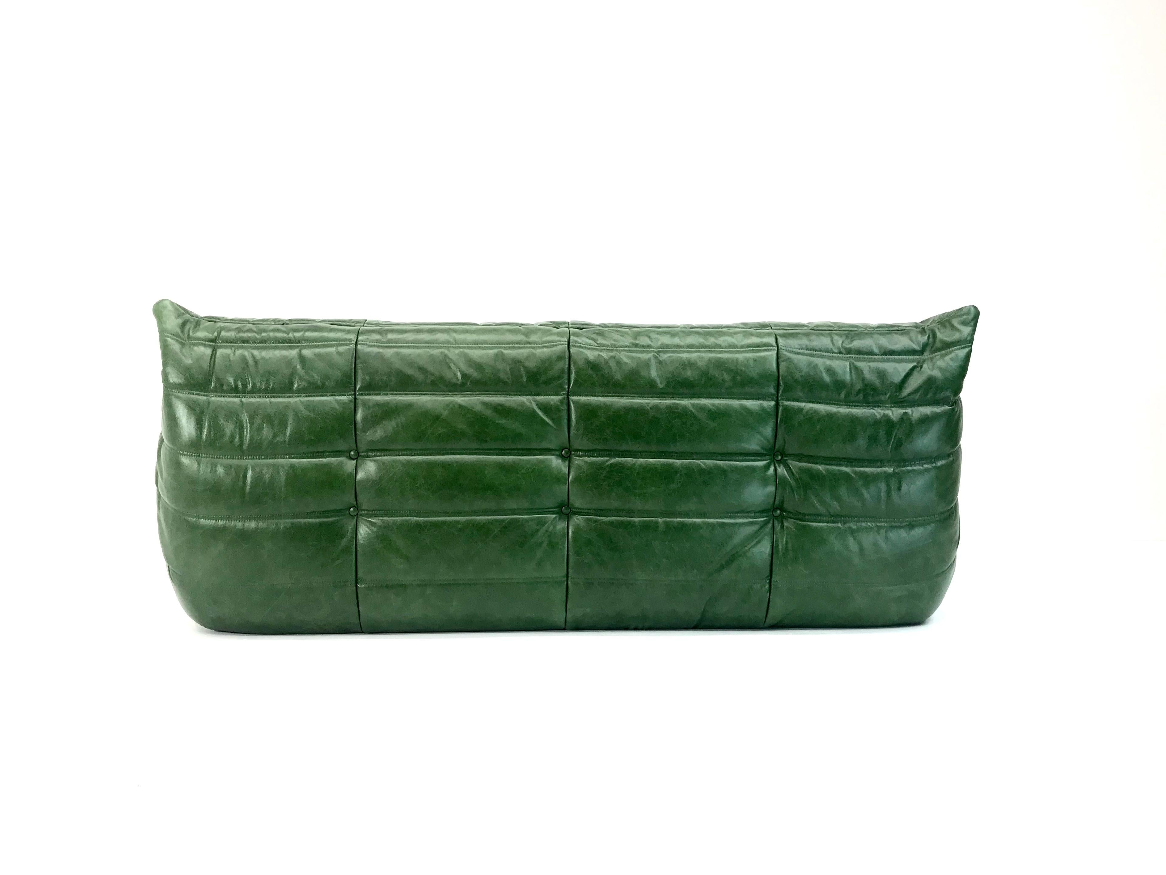 Late 20th Century Vintage Large Togo in Forest Green Leather by Michel Ducaroy for Ligne Roset