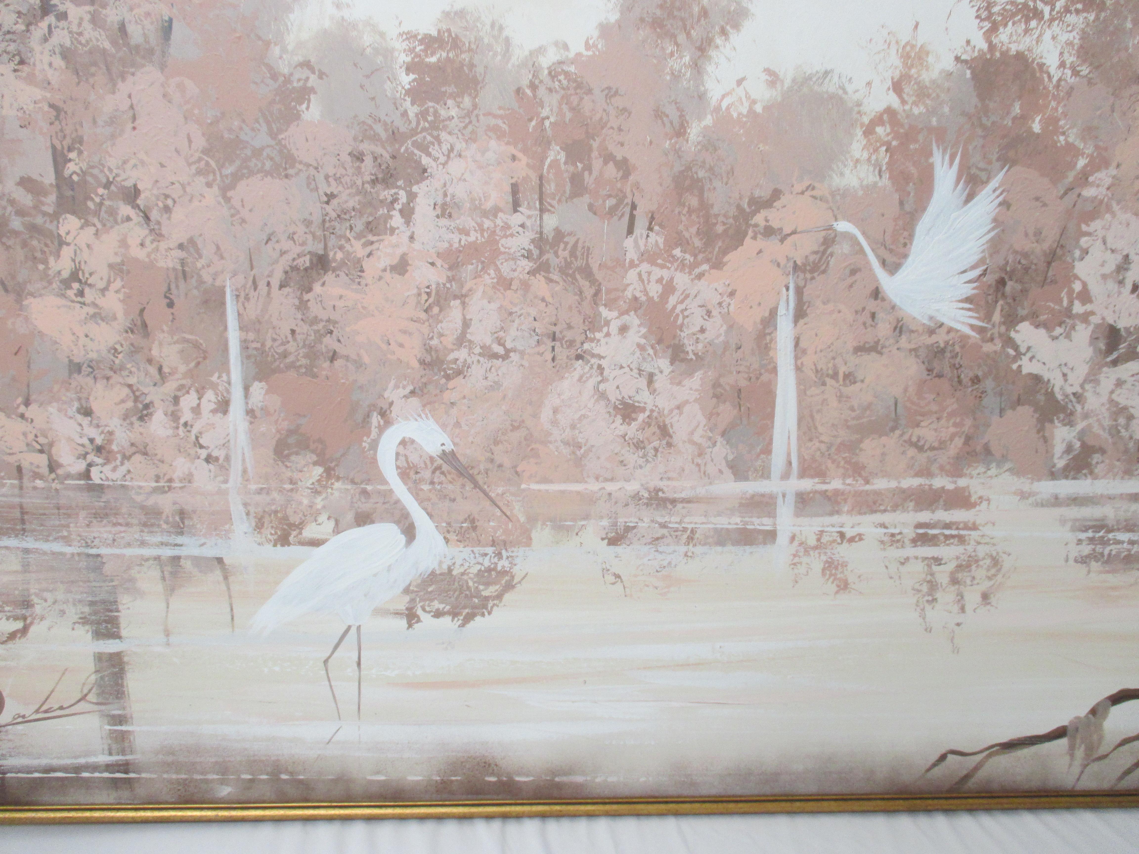 Vintage Large Tropical Pink Painting In Good Condition For Sale In Naples, FL