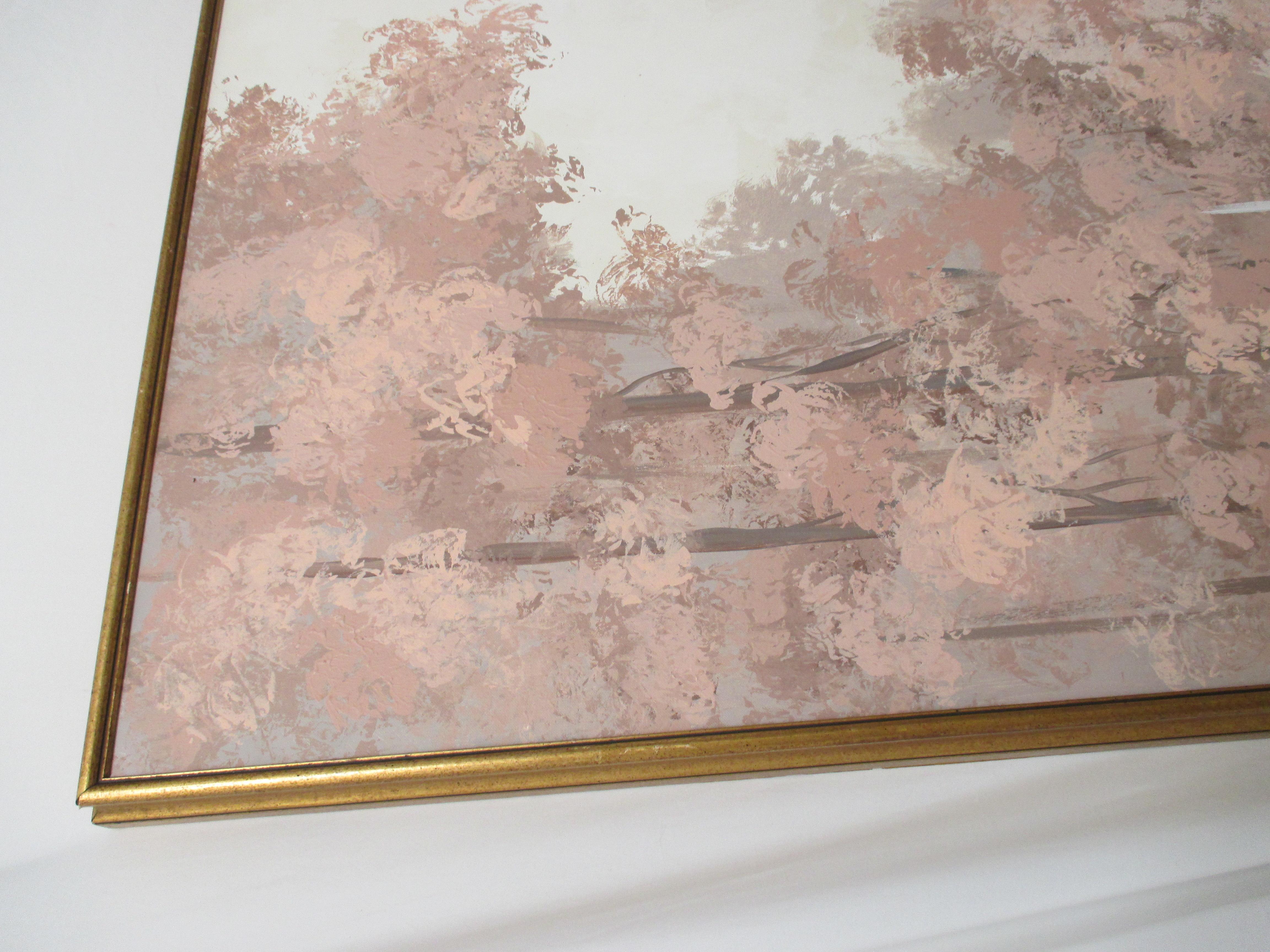 Toile Grande peinture rose tropicale vintage en vente