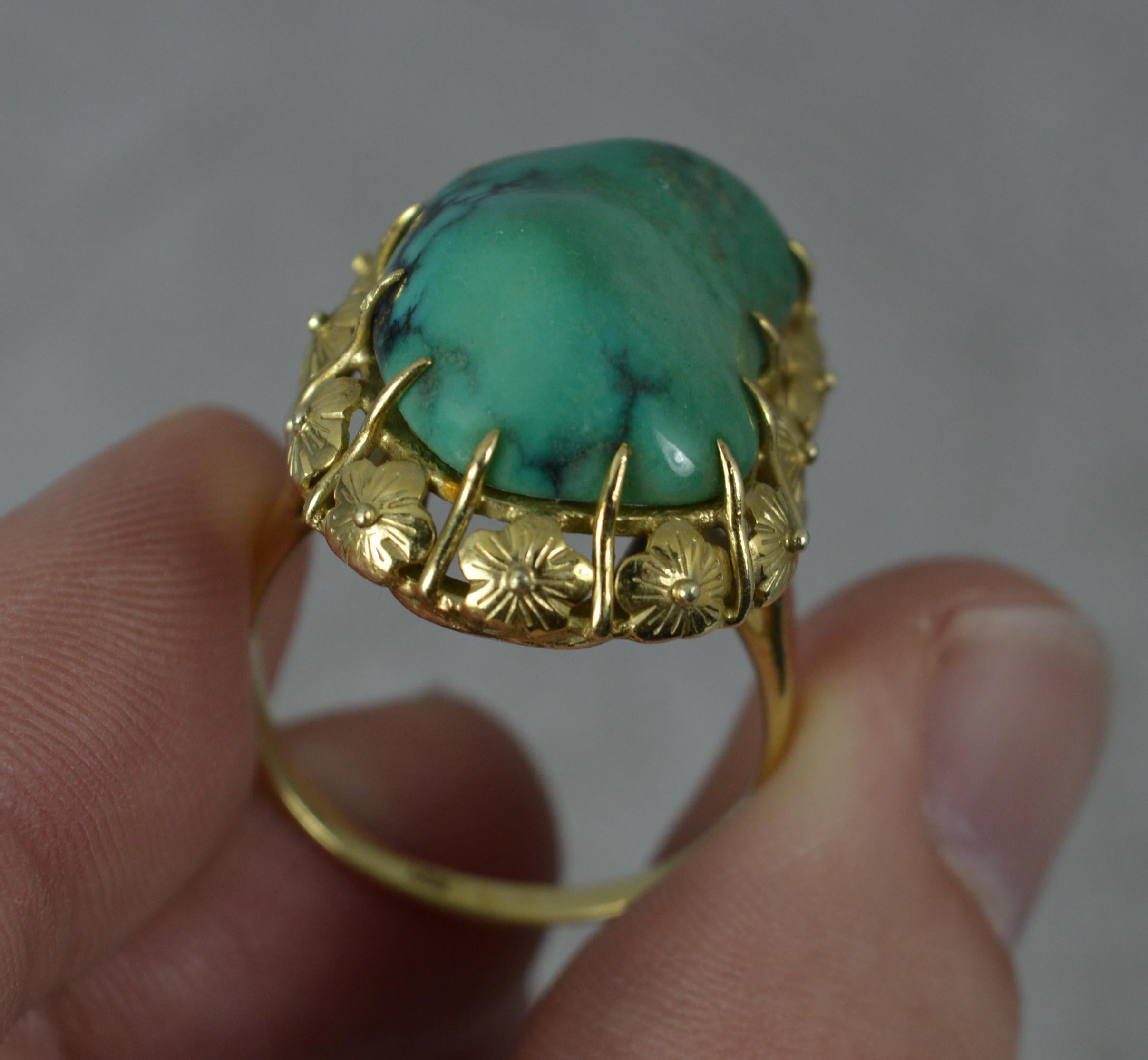 Cabochon Vintage Large Turquoise and 14 Carat Gold Statement Ring