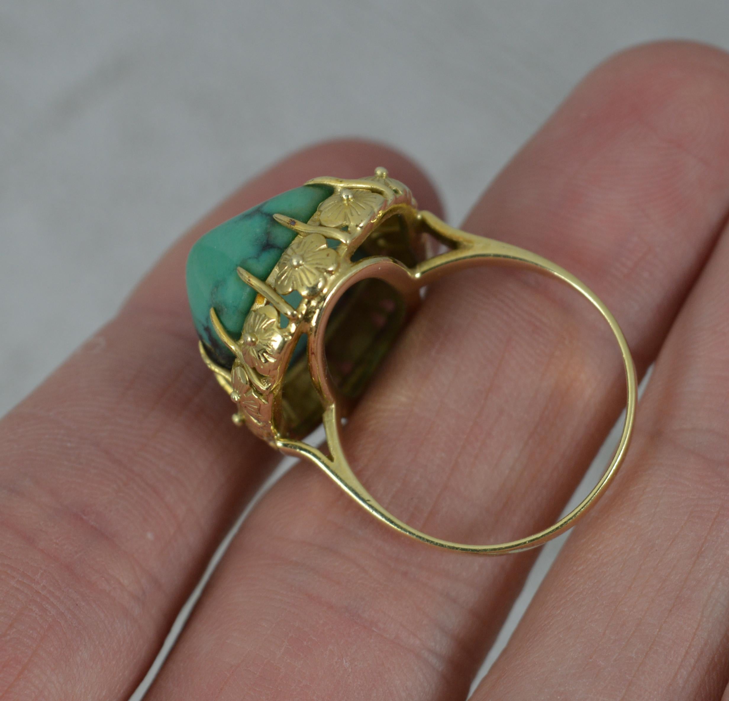 Vintage Large Turquoise and 14 Carat Gold Statement Ring In Excellent Condition In St Helens, GB