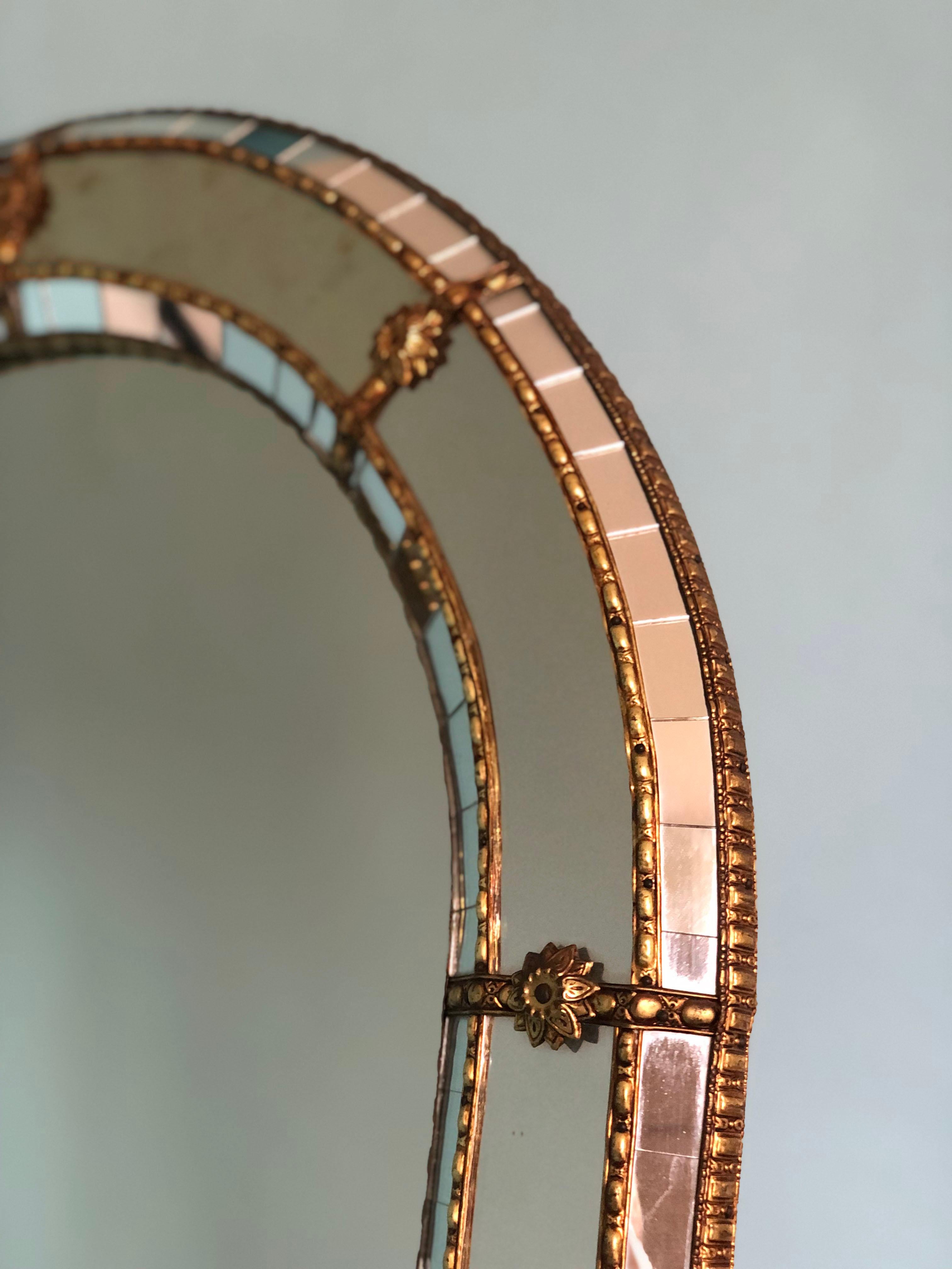 Hand-Crafted Vintage Large Venetian Mirror Hollywood Regency in Gold Spain 1990s