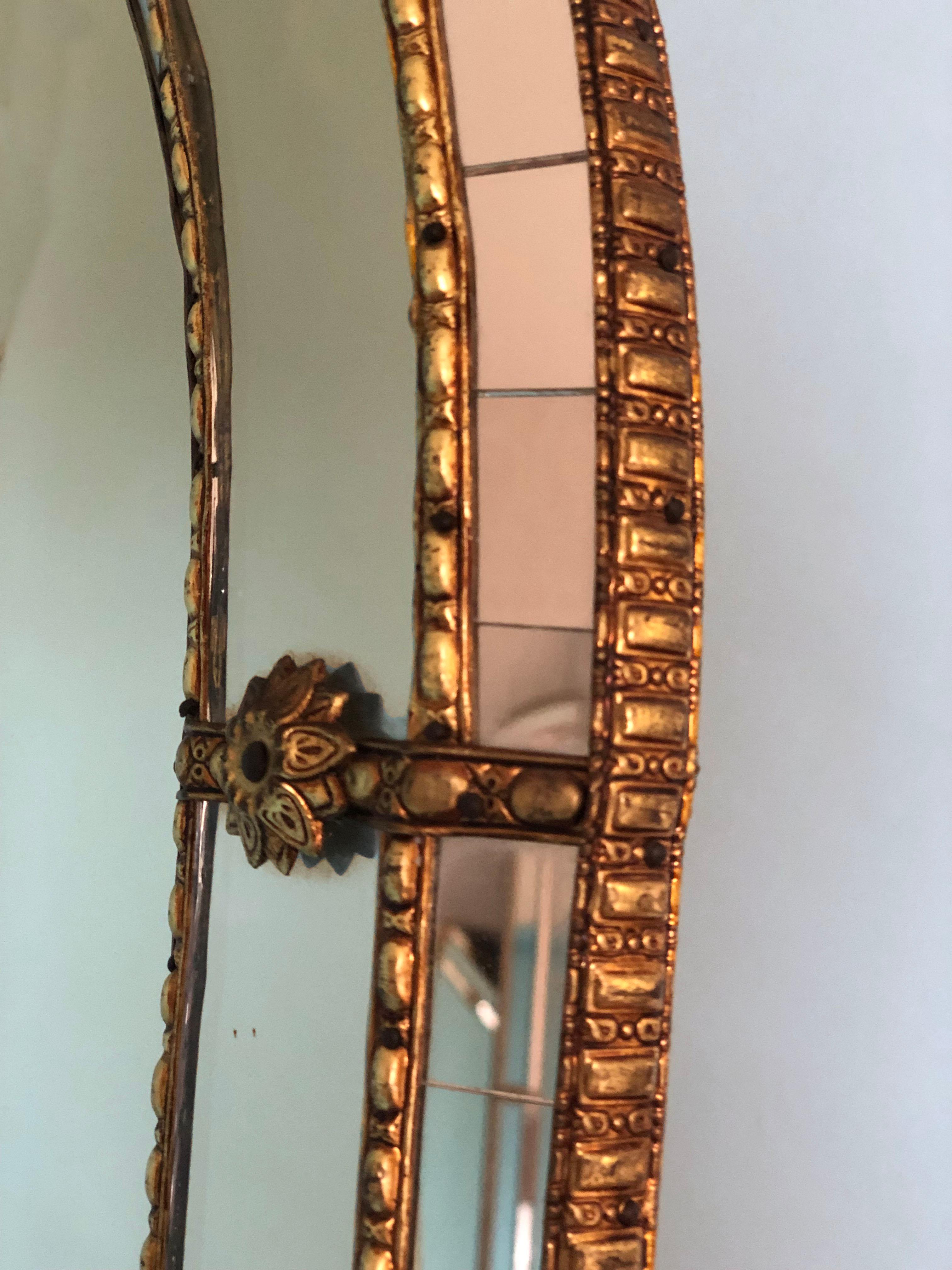 Brass Vintage Large Venetian Mirror Hollywood Regency in Gold Spain 1990s