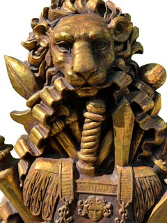 Vintage Large Wall Art Form Lion Knights Sword Sculpture Medieval Style