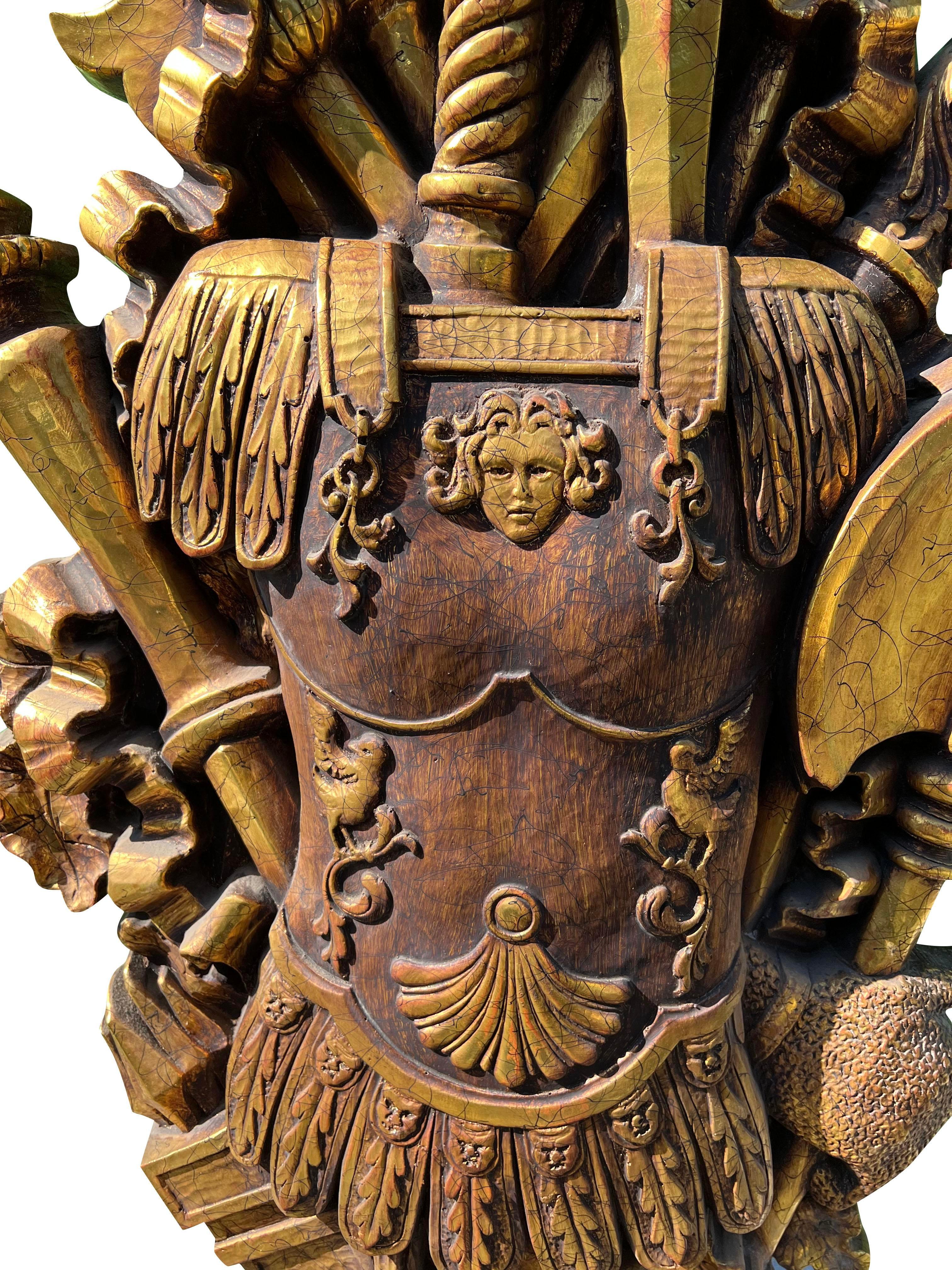 Vintage Large Wall Art Form Lion Knights Sword Sculpture Medieval Style In Good Condition For Sale In Saddle River, NJ