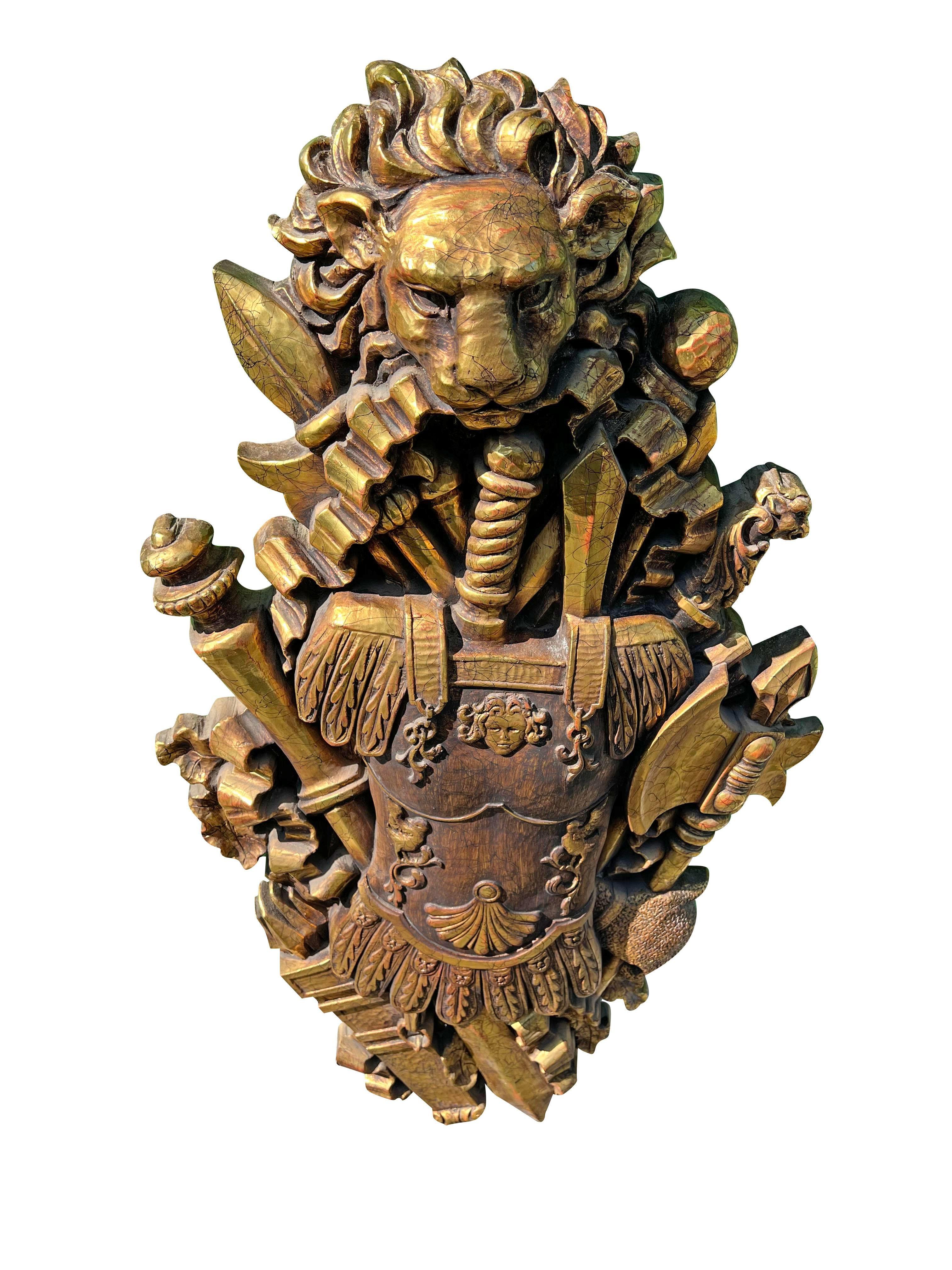 Vintage Large Wall Art Form Lion Knights Sword Sculpture Medieval Style For Sale 2