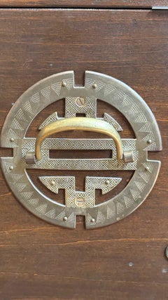 "Vintage Large Walnut Finish Red Lining Interior Hinge Lift Chinese Jewelry Box"