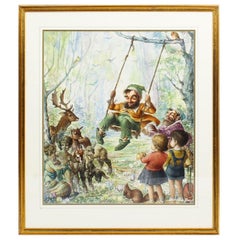 Vintage Large Watercolor by John Berry of Rumpelstiltskin, Mid-20th Century