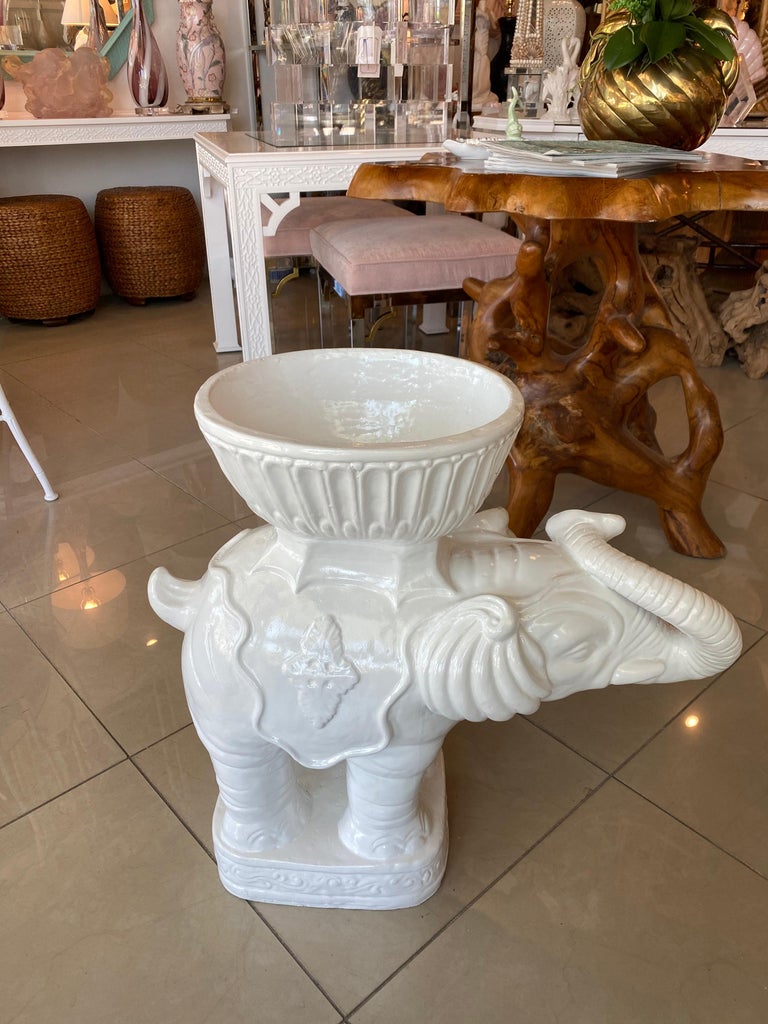 Vintage Large White Elephant Garden Plant Stand Planter Plaster For